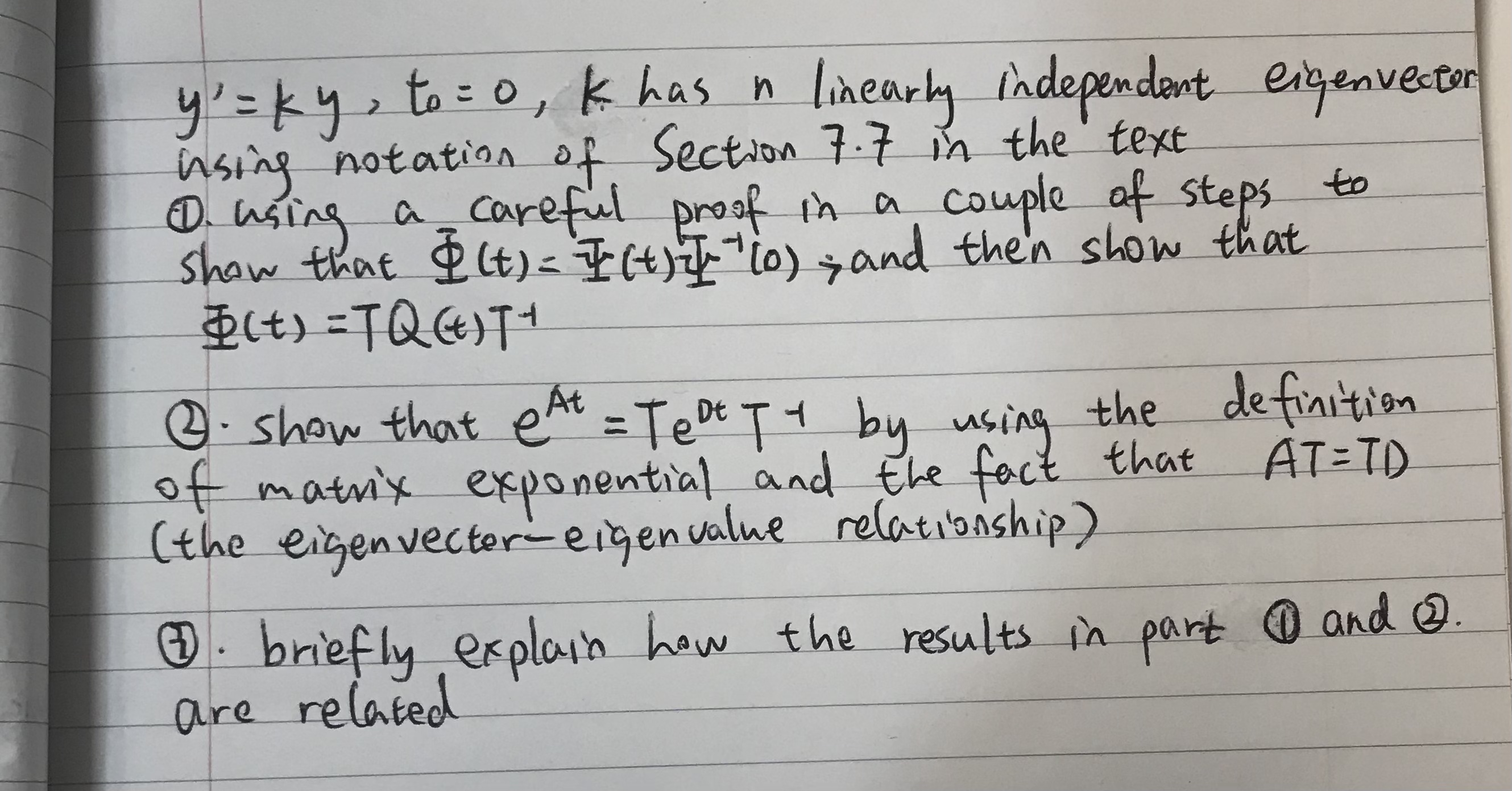 y' = ky , to = 0, k has n linearly