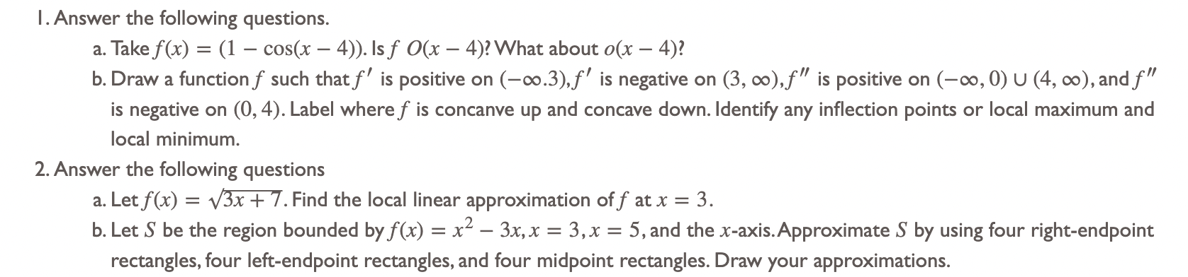 I. Answer the following questions. a. Take f(x) =