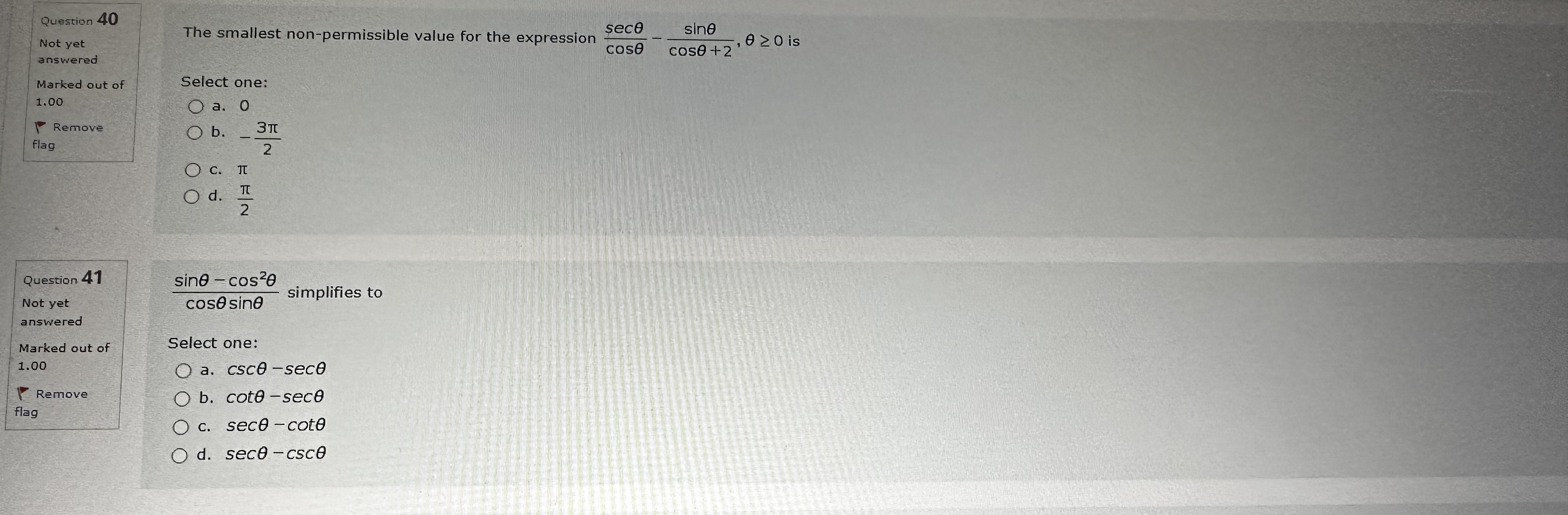 Question 40 Not yet The smallest non-permissible