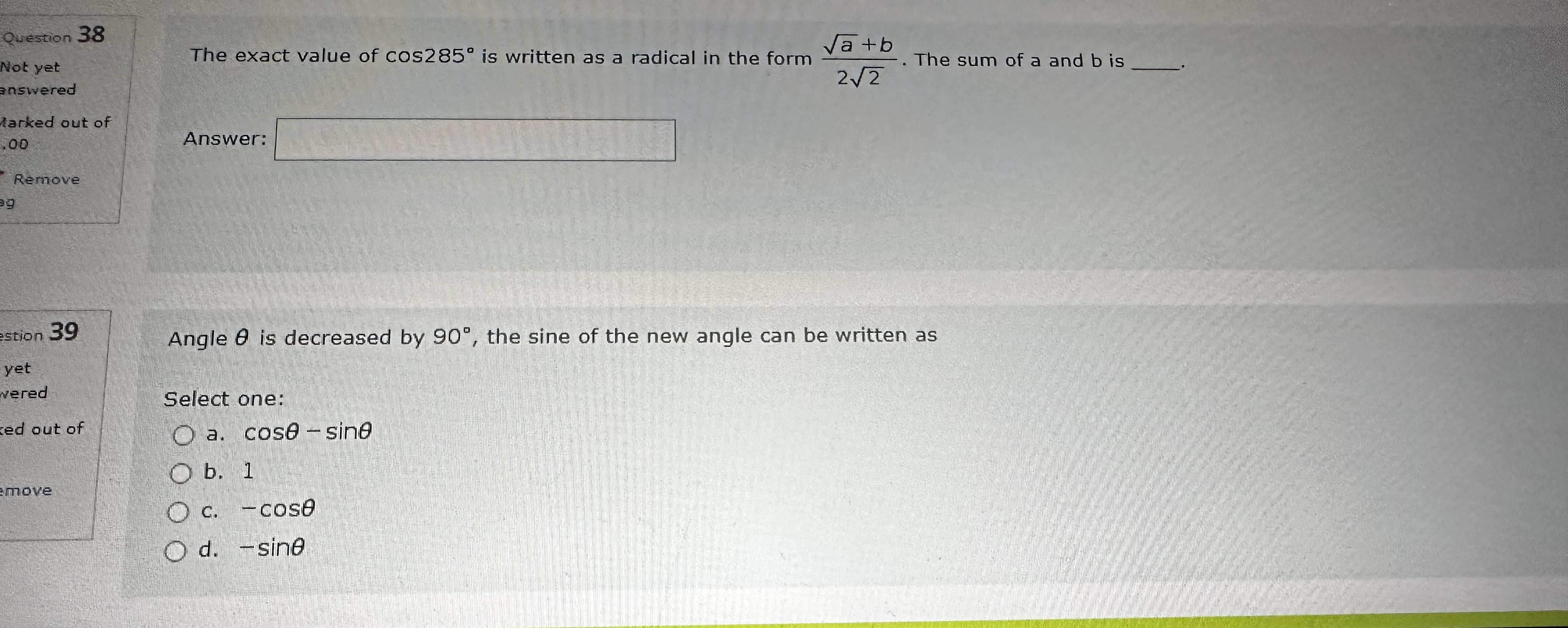 Question 40 Not yet The smallest non-permissible