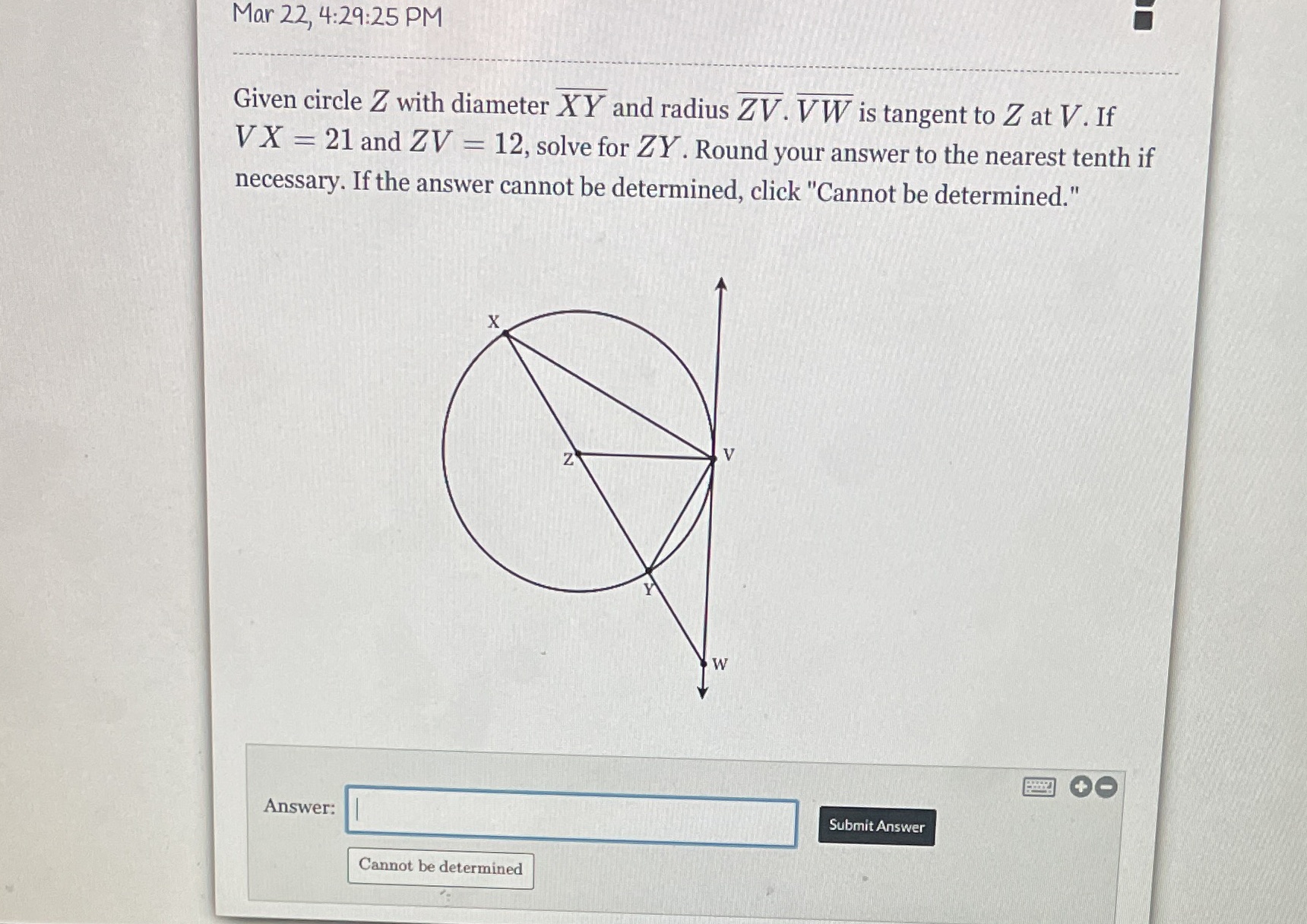 Mar 22, 4:29:25 PM Given circle Z with diameter