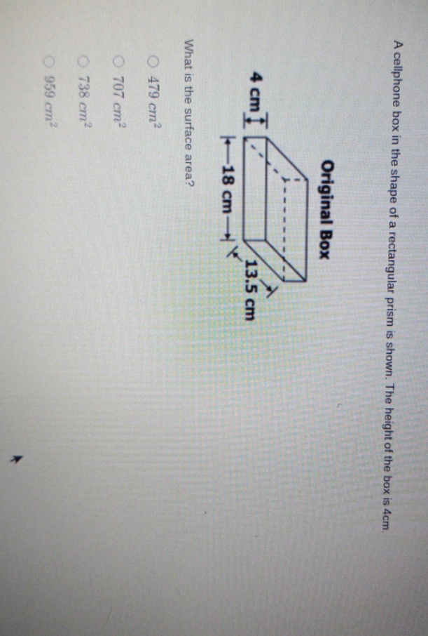 what is the surface area ? A cellphone box in the