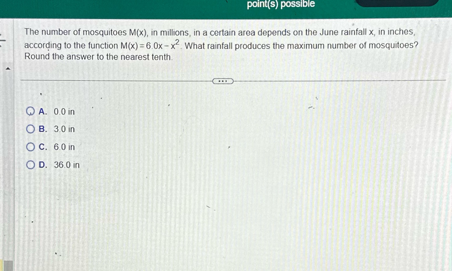 point(s) possible The number of mosquitoes M(x),