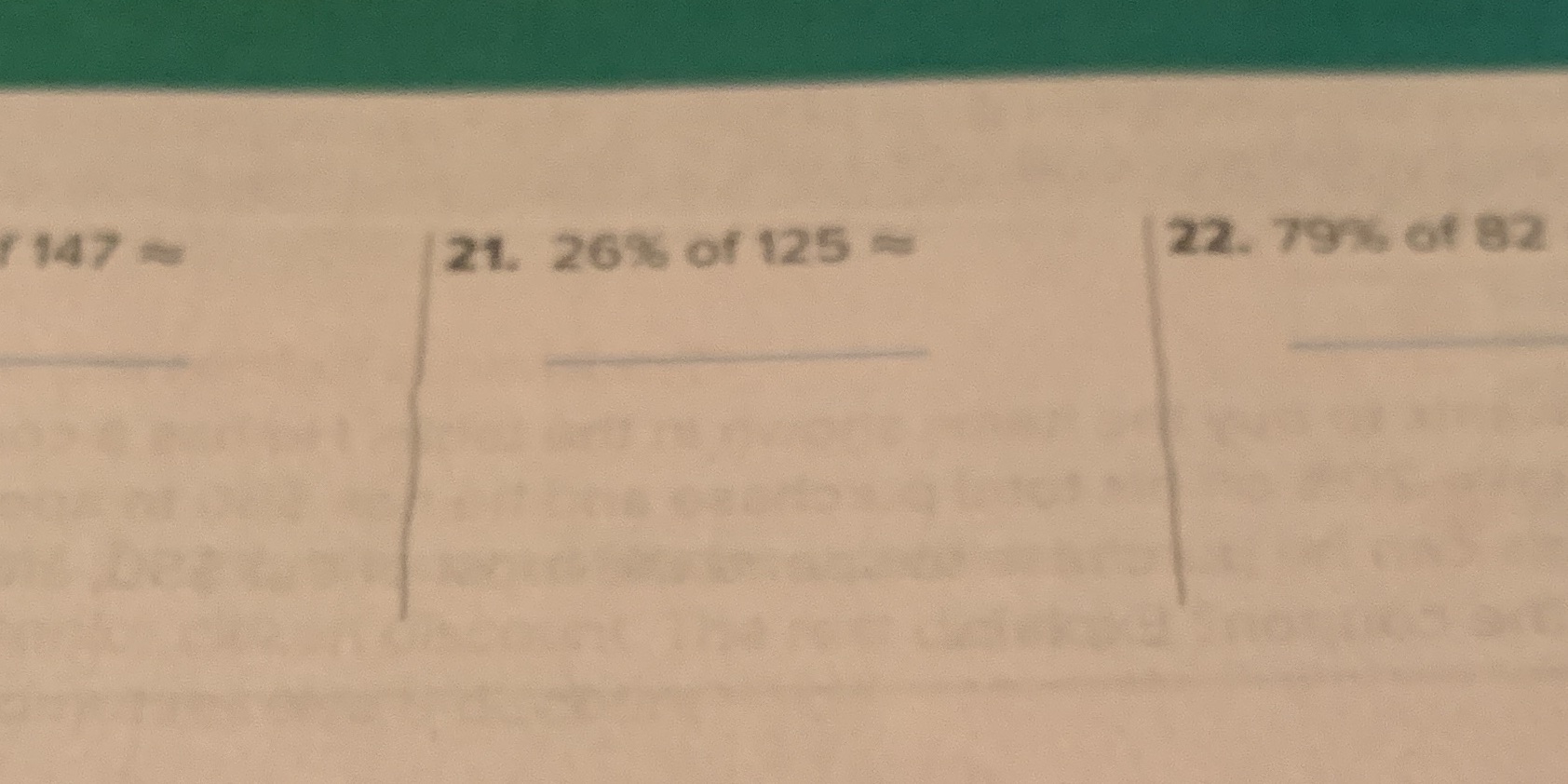 I'm not real good at this 147 - 21. 26% of 125