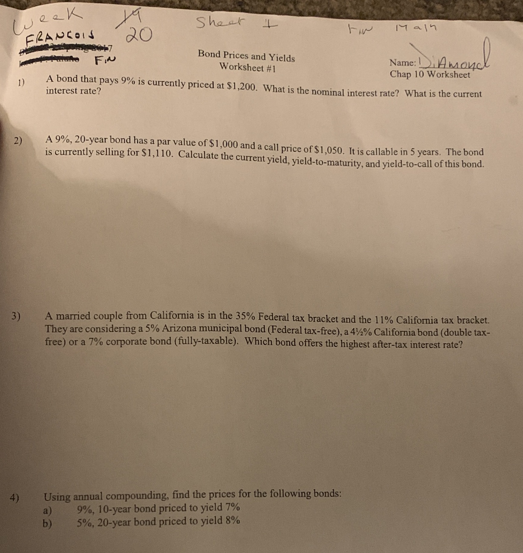 week Sheer FRANCOIS 20 58017 FIN Bond Prices and