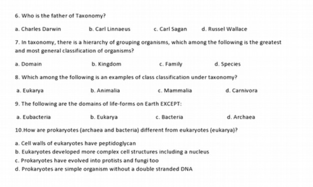 6. Who is the father of Taxonomy? a. Charles