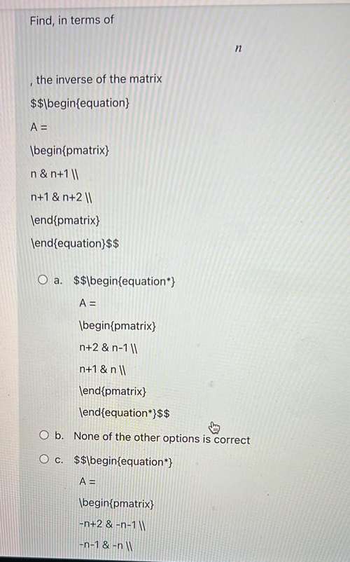 i need 100% perfect ans Find, in terms of n , the