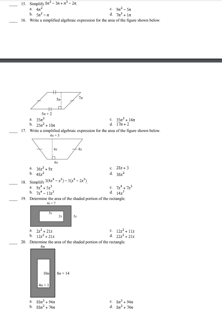 MC 1. Which model represents the algebraic