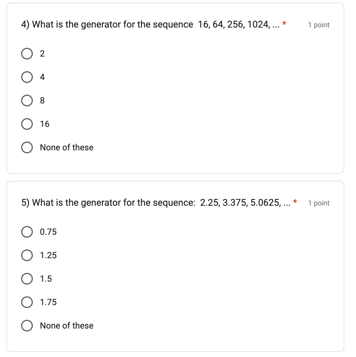 1) Identify the kind of sequence shown: 1.5, 3,