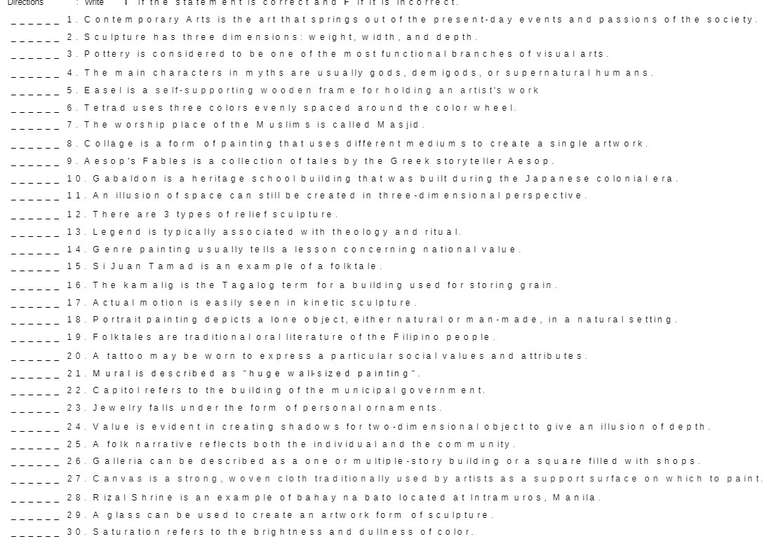 1 . Contemporary Arts is the art that springs out