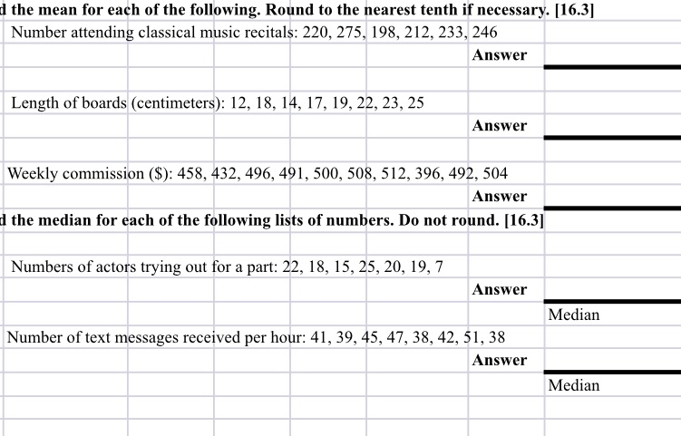 Please help 1-5 i the mean for each of the