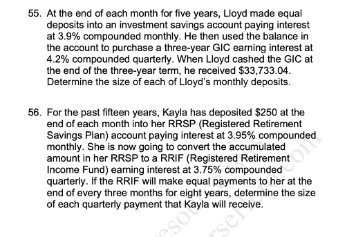55. At the end of each month for ve years, Lloyd