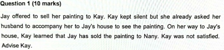 Question 1 (10 marks) Jay offered to sell her