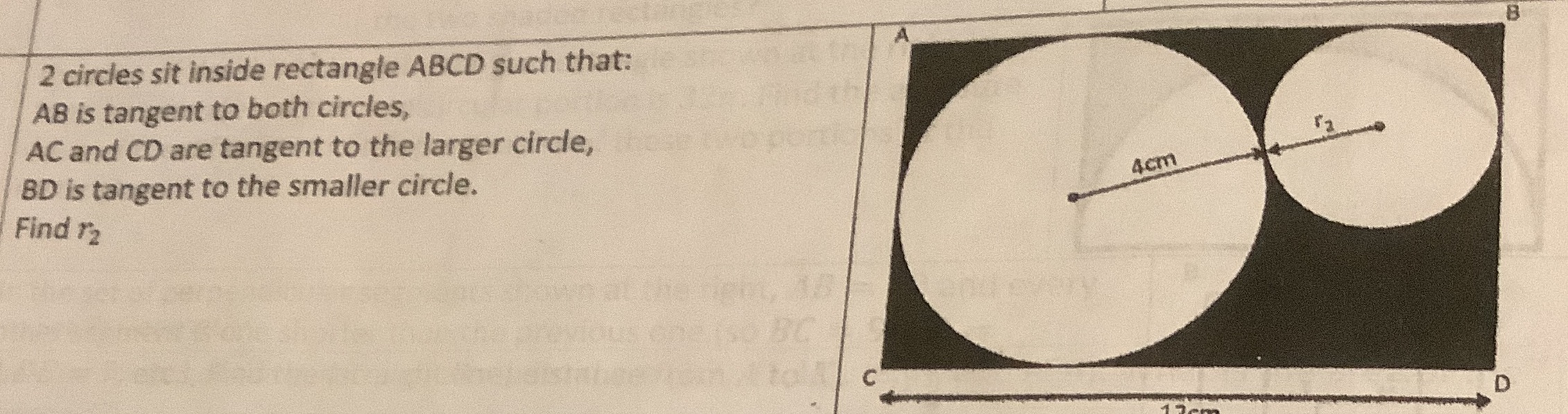 B 2 circles sit inside rectangle ABCD such that: