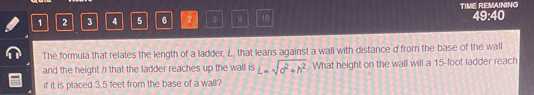 2 3 5 6 7 TIME REMAINING 10 49:40 The formula