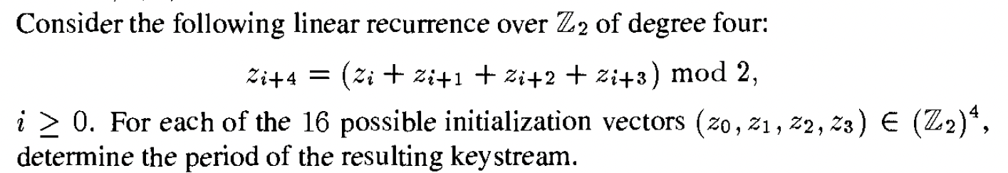 Consider the following linear recurrence over 22