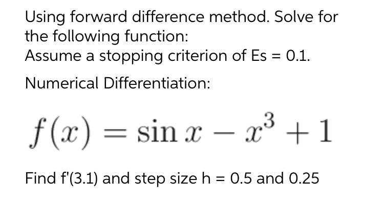 Need help Using forward difference method. Solve
