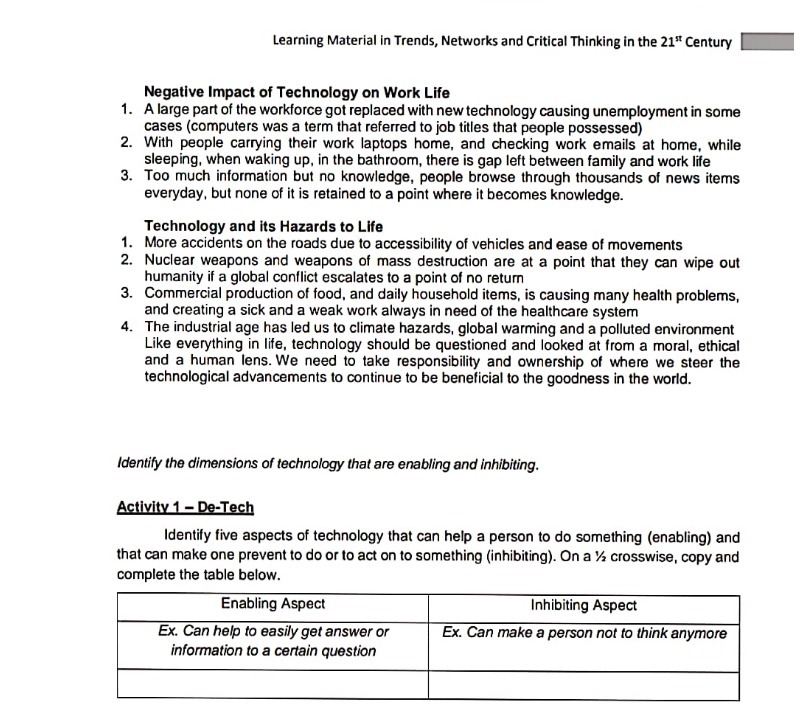 Learning Material in Trends, Networks and