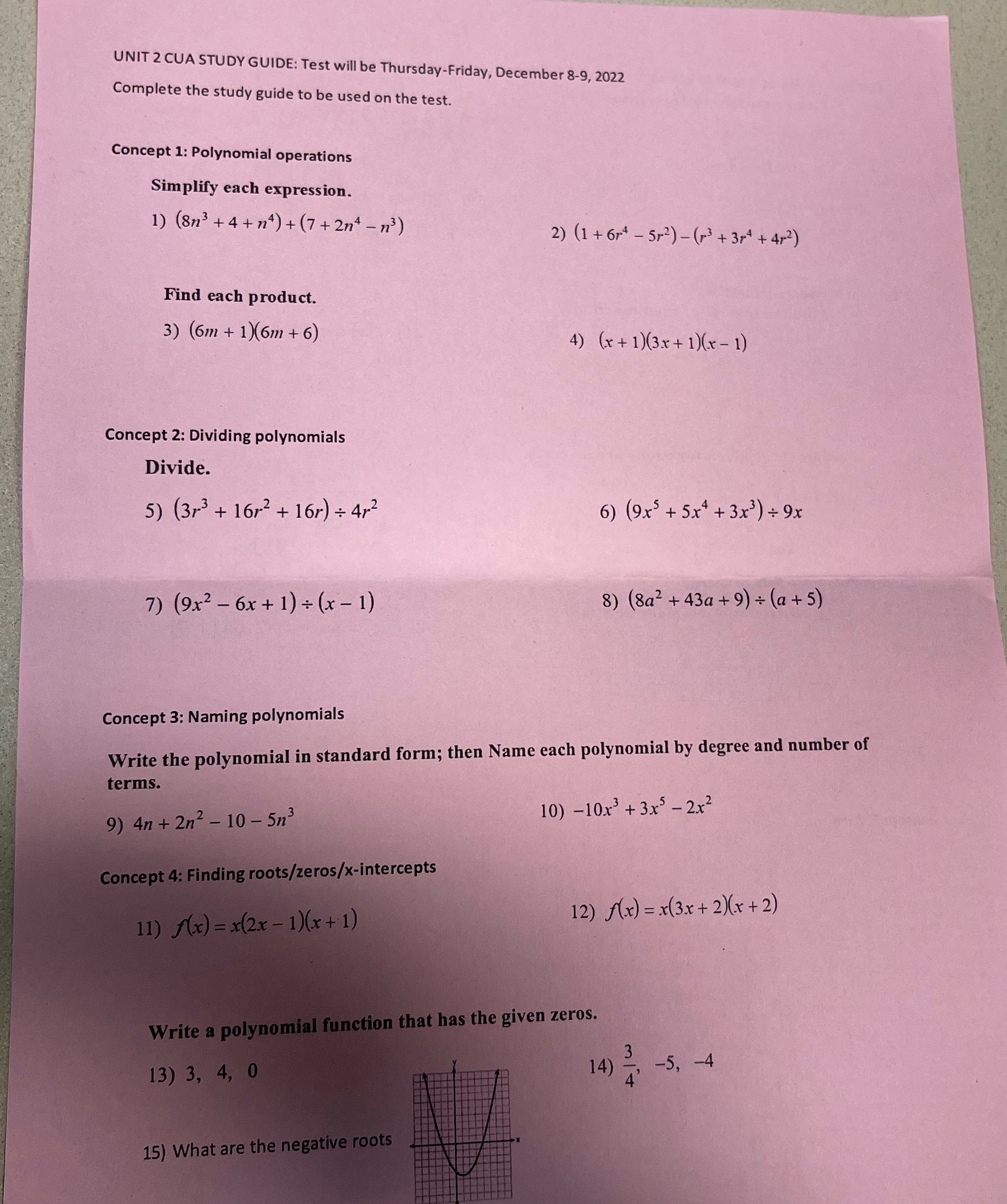 UNIT 2 CUA STUDY GUIDE: Test will be