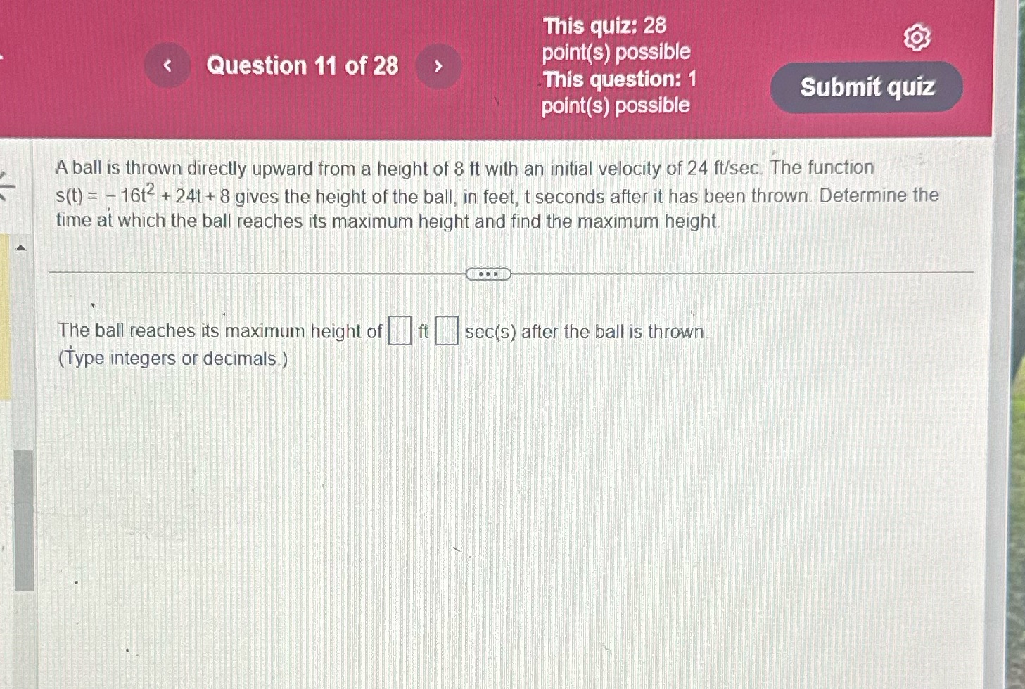 This quiz: 28 Question 11 of 28 point(s) possible