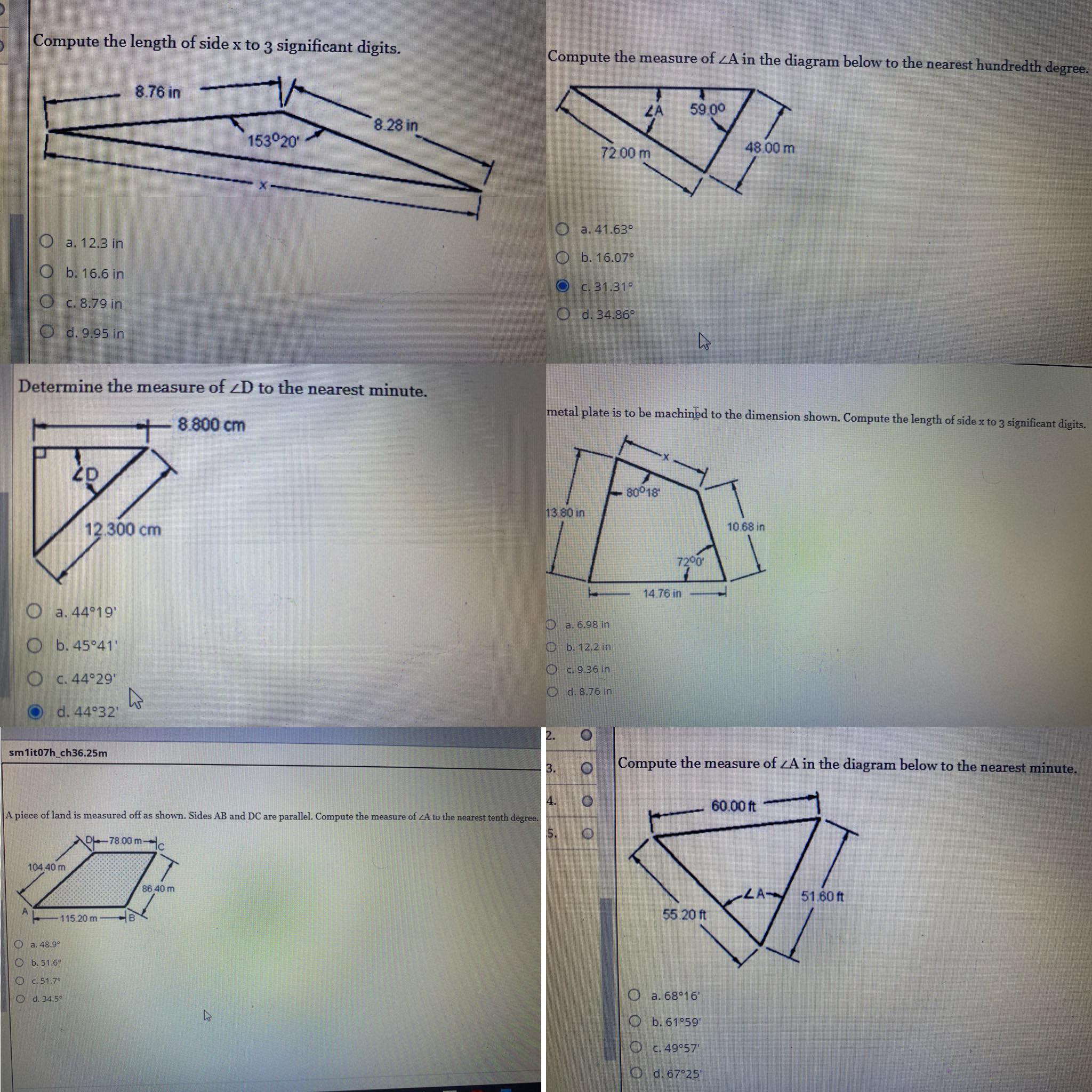 Compute the length of side x to 3 significant
