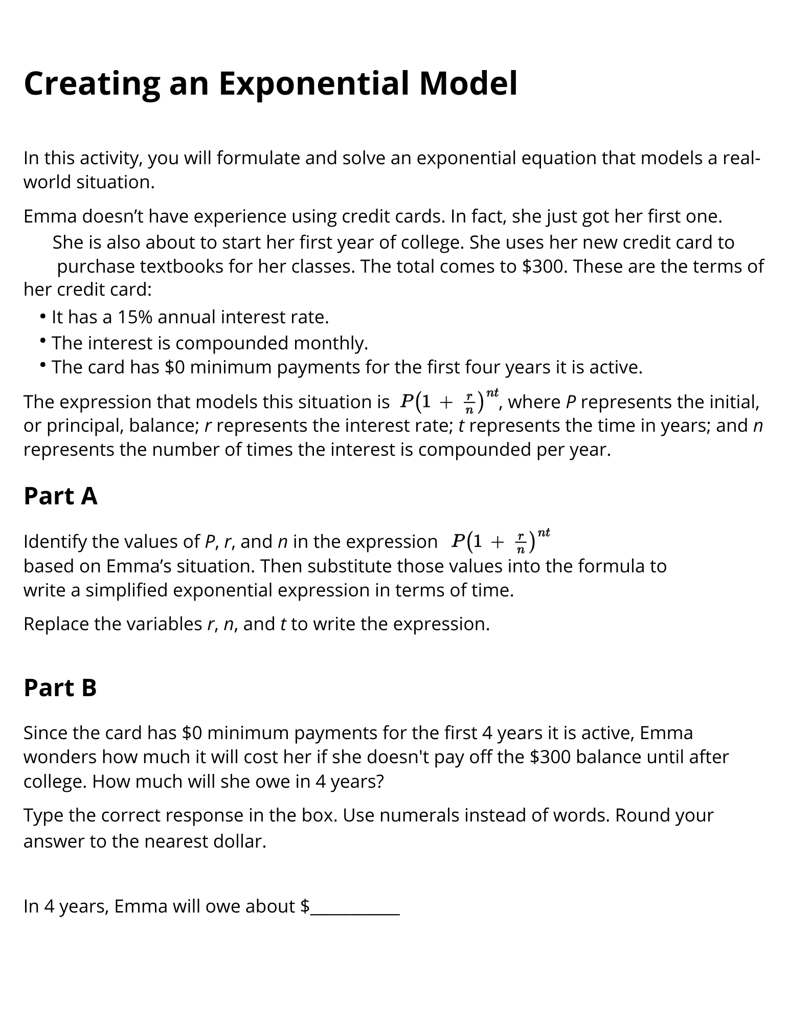 Creating an Exponential Model In this activity,
