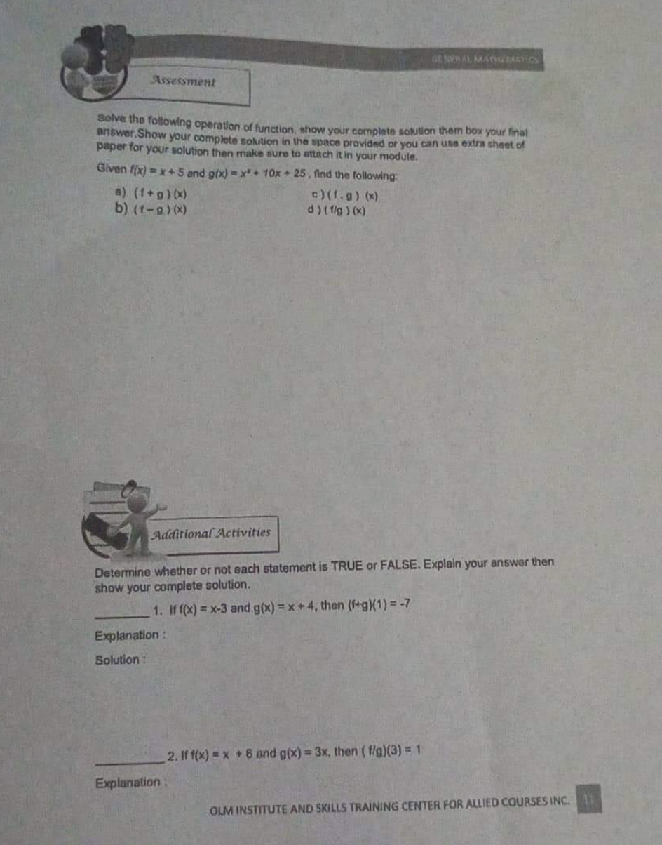GENERAL MATINEELETICS Assessment Solve the