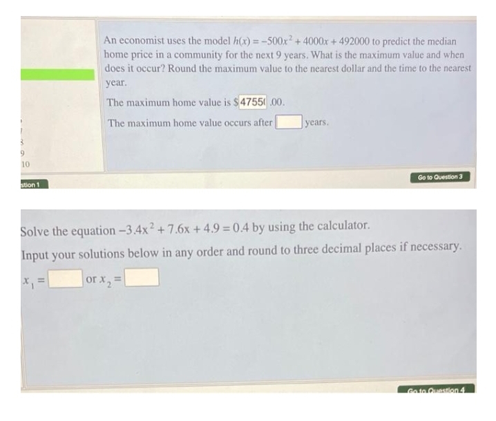 please do fast An economist uses the model h(x) =