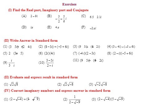 Exercises (I) Find the Real part, Imaginary part