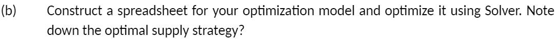 (b) Construct a spreadsheet for your optimization