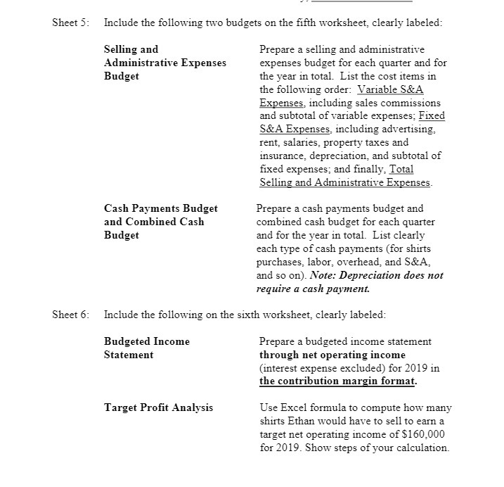 Sheet 5: Include the following two budgets on the