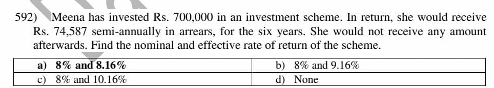 592) Meena has invested Rs. 700,000 in an
