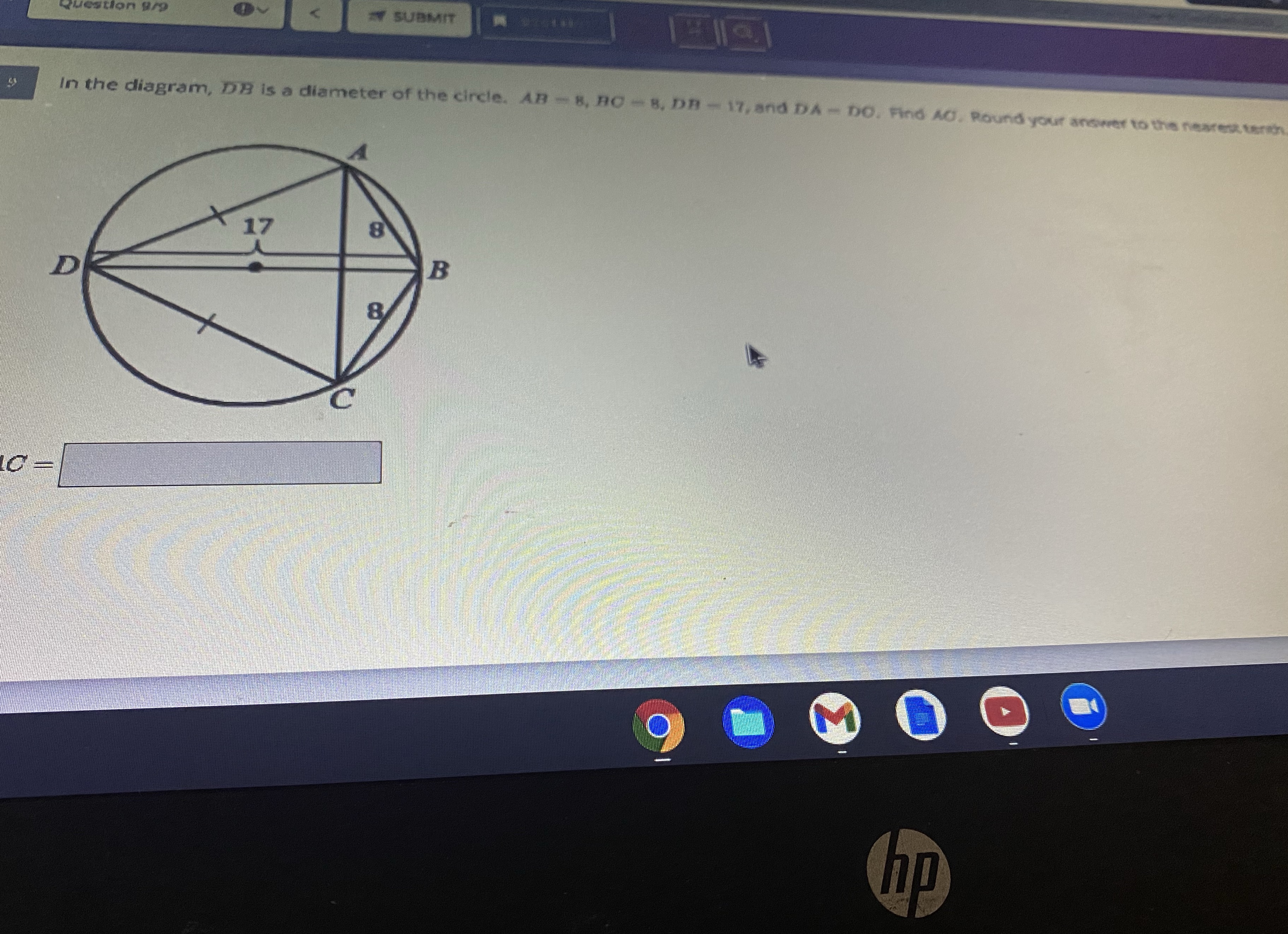 # SUBMIT In the diagram, DB is a diameter of the