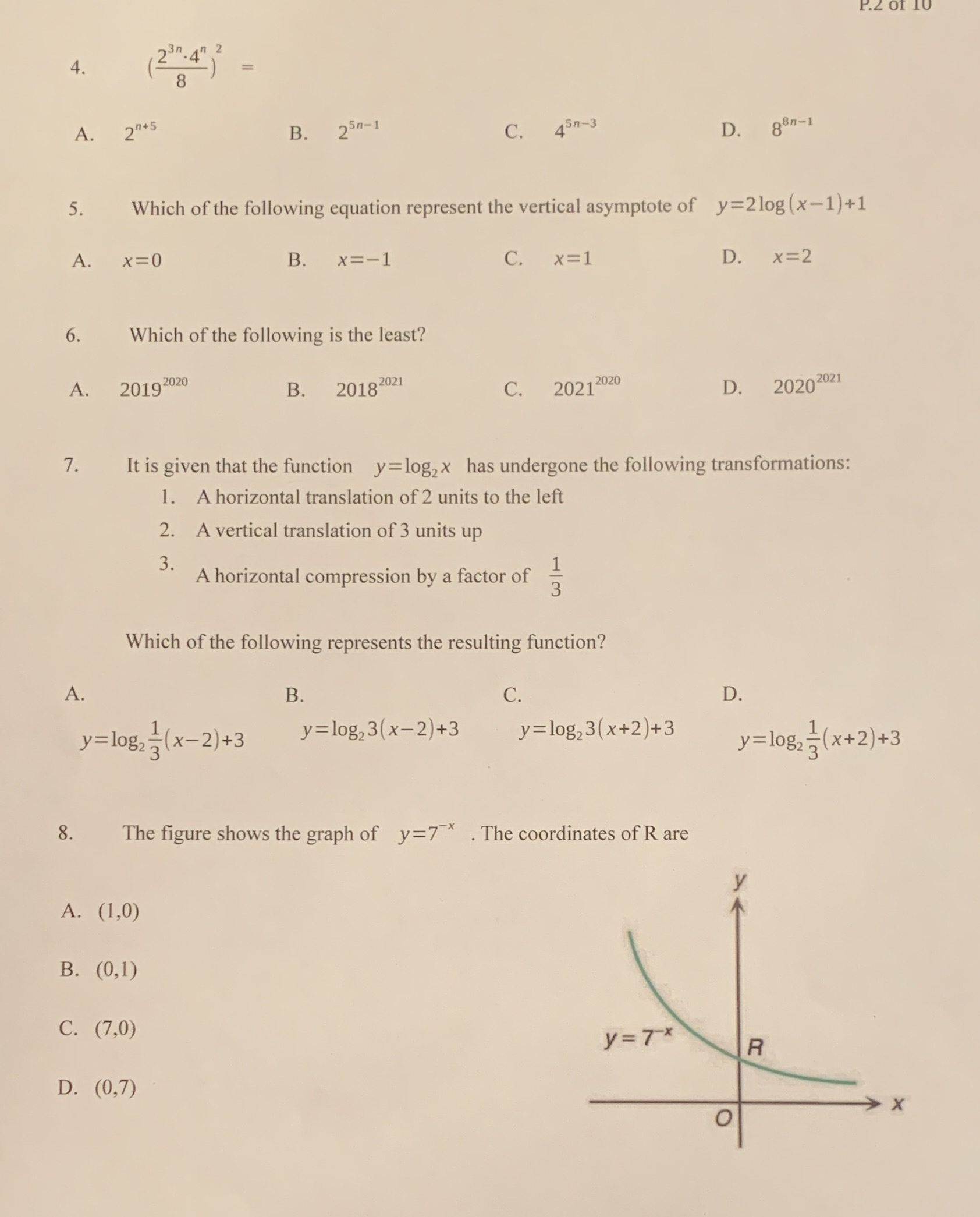 4. = A. 20+5 B. 250-1 C. 45n-3 D. 8 8n-1 5. Which