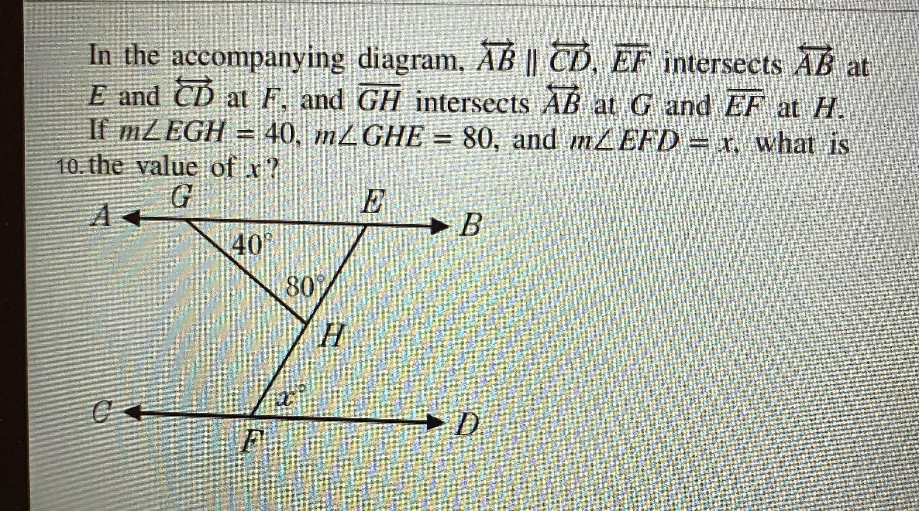 What is the value of x? In the accompanying