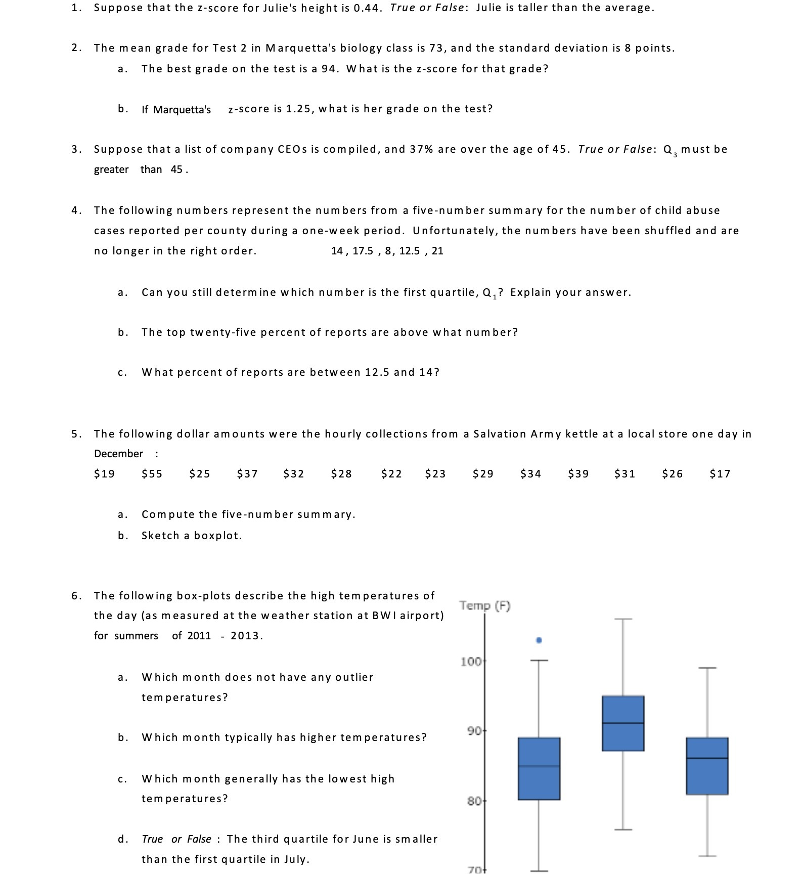 1. Suppose that the z-score for Julie's