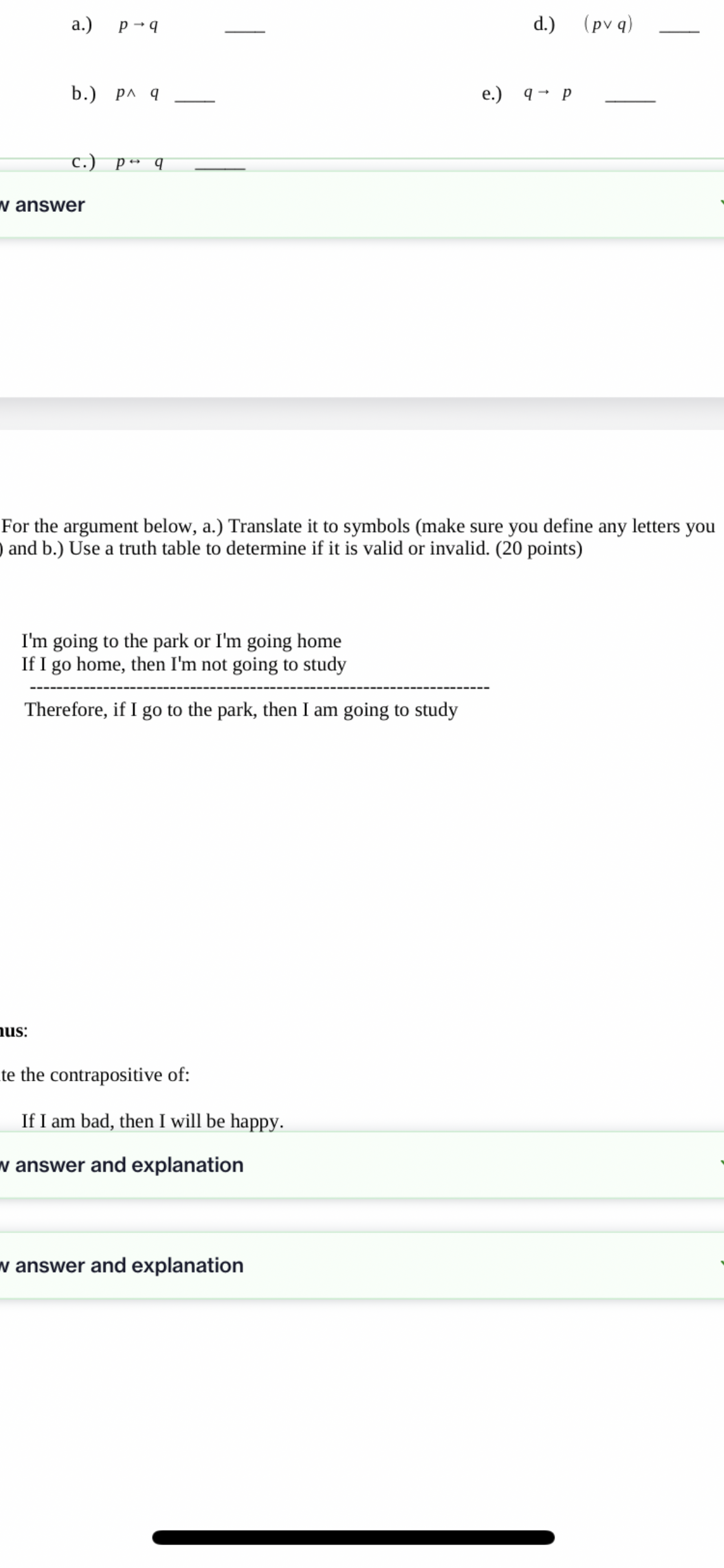 a.) paq d.) lpv ql b.) pA q e.) '1\