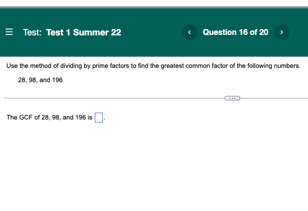 Test: Test 1 Summer 22 < Question 16 of 20 Use