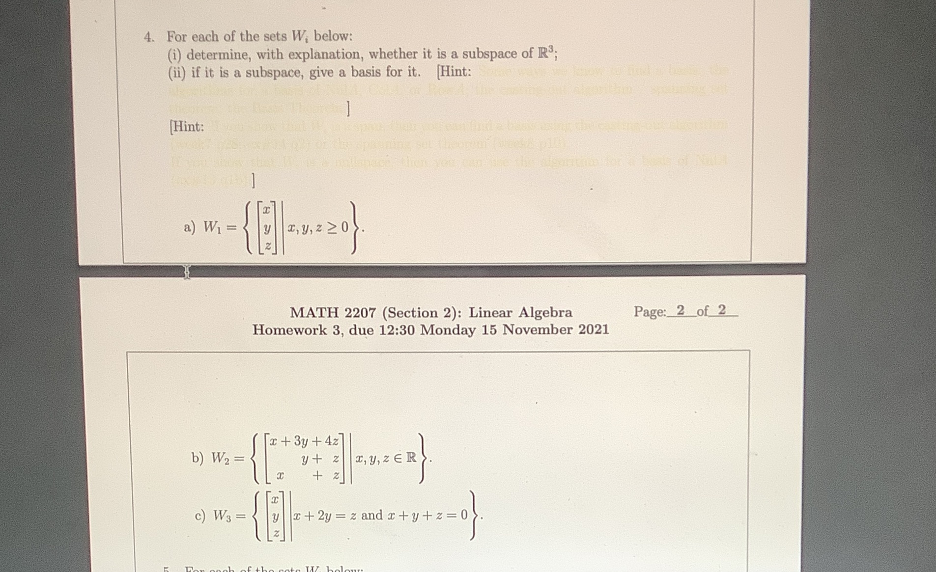 Linear Algebra 4. For each of the sets W, below: