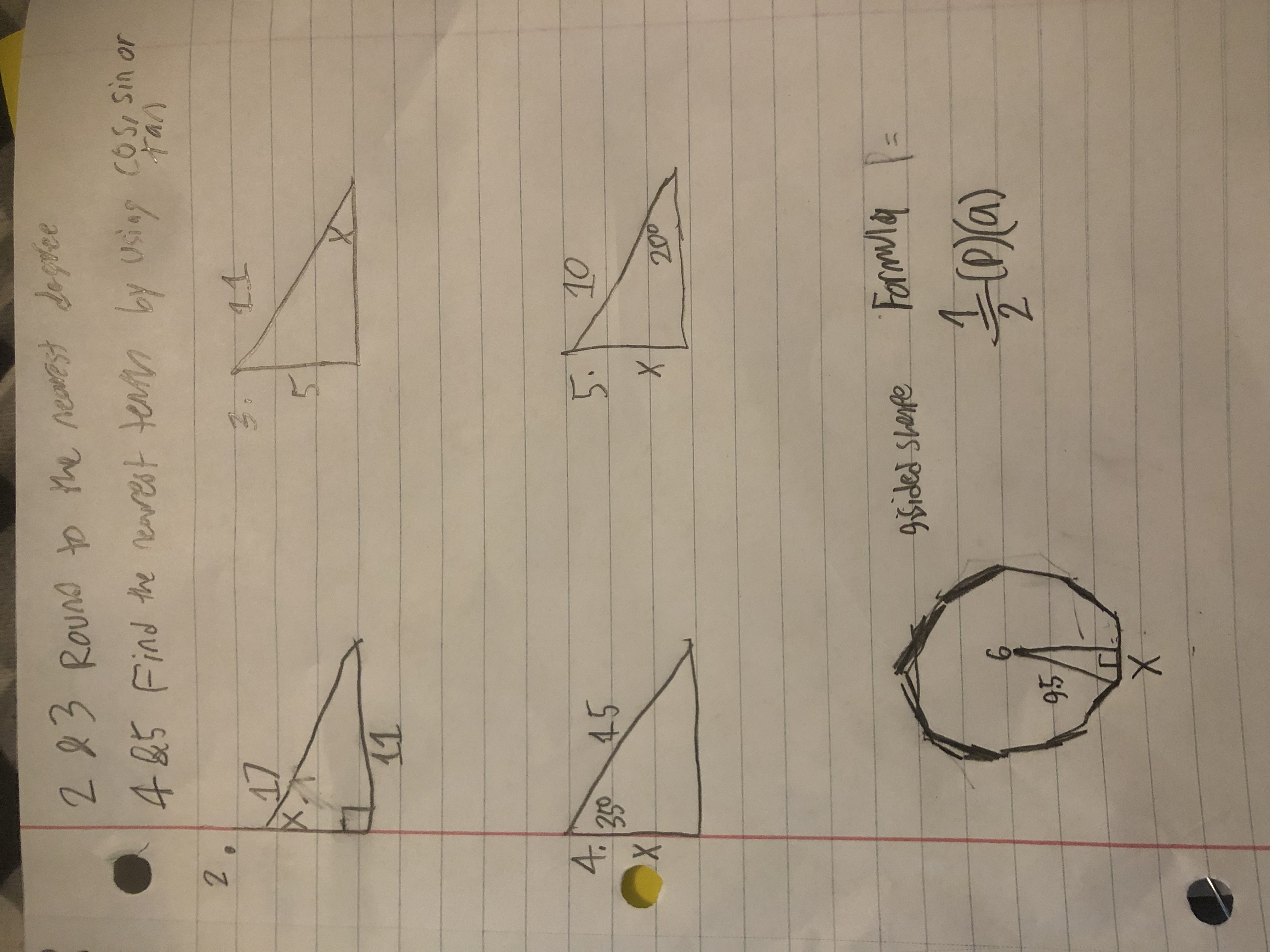 2 x3 Round to the nearest degree 4 85 Find the