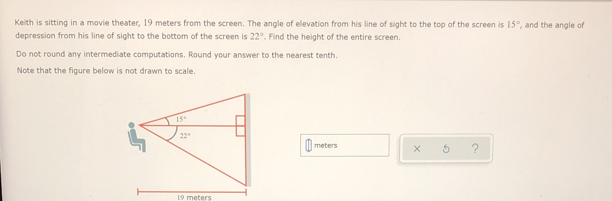 Keith is sitting in a movie theater, 19 meters