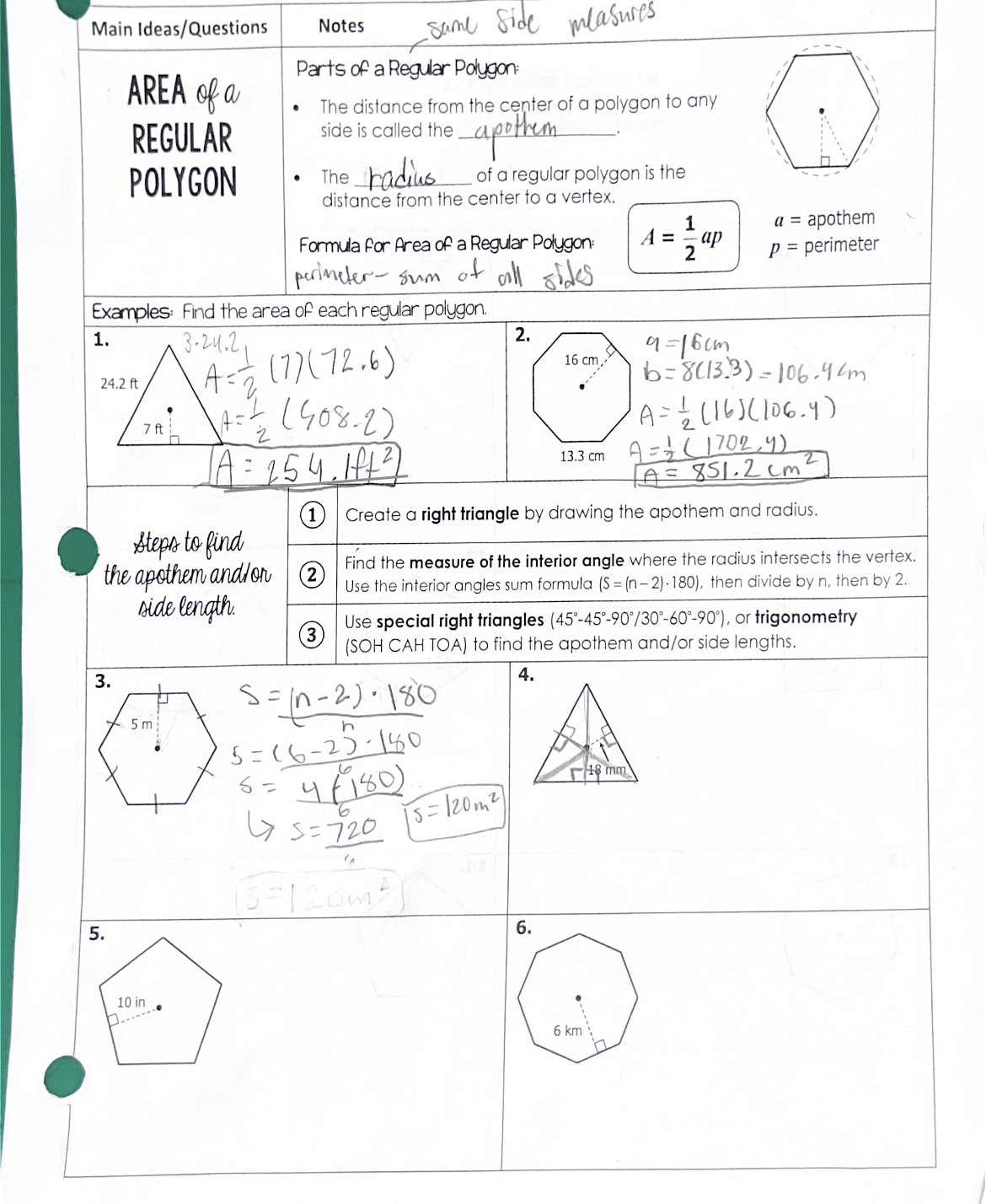 Main Ideas/Questions Notes same side measures