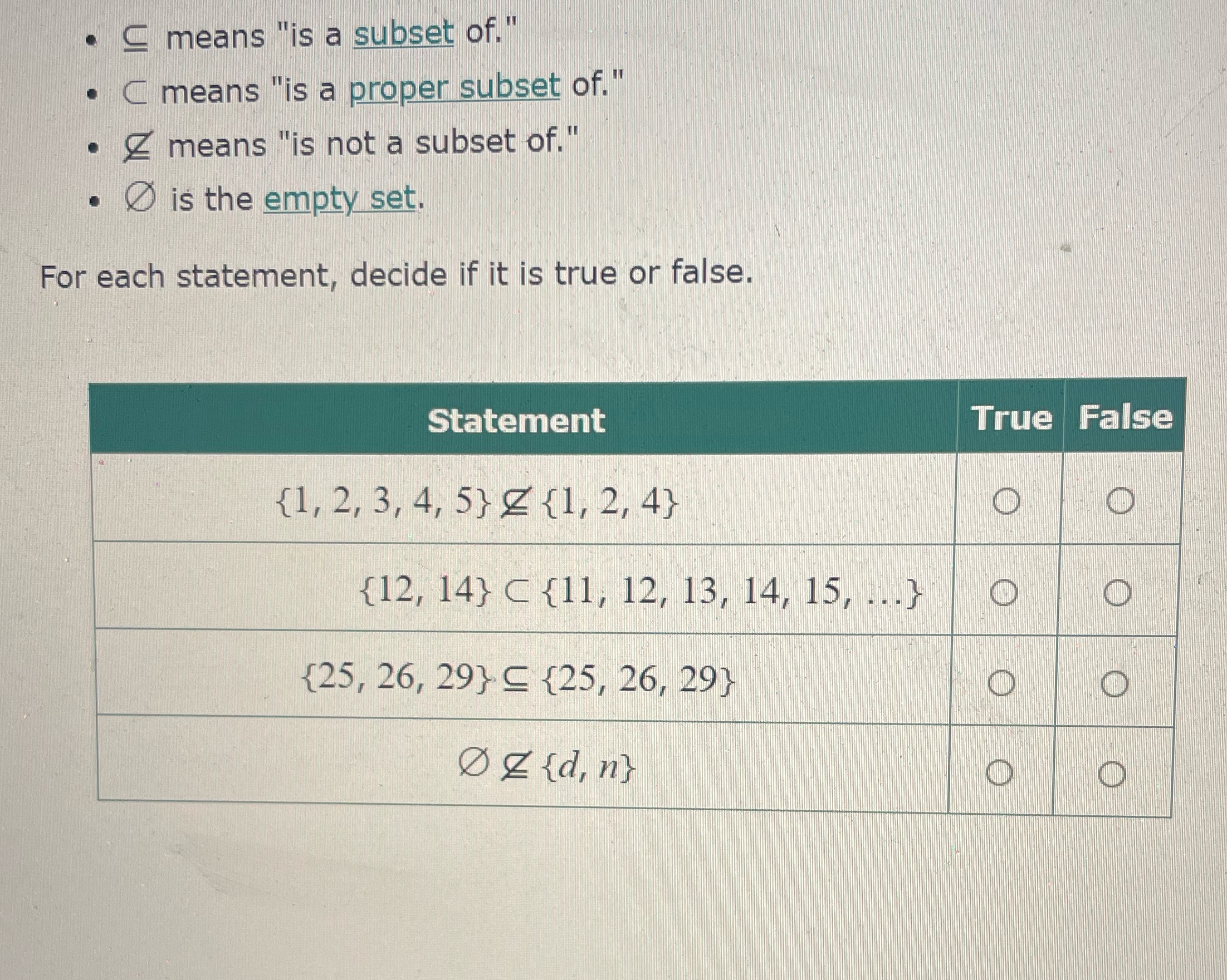 Please help means "is a subset of." .C means "is