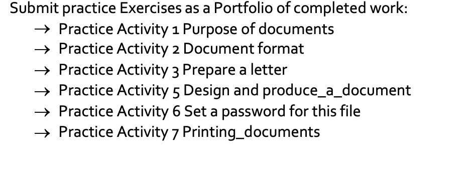 Submit practice Exercises as a Portfolio of