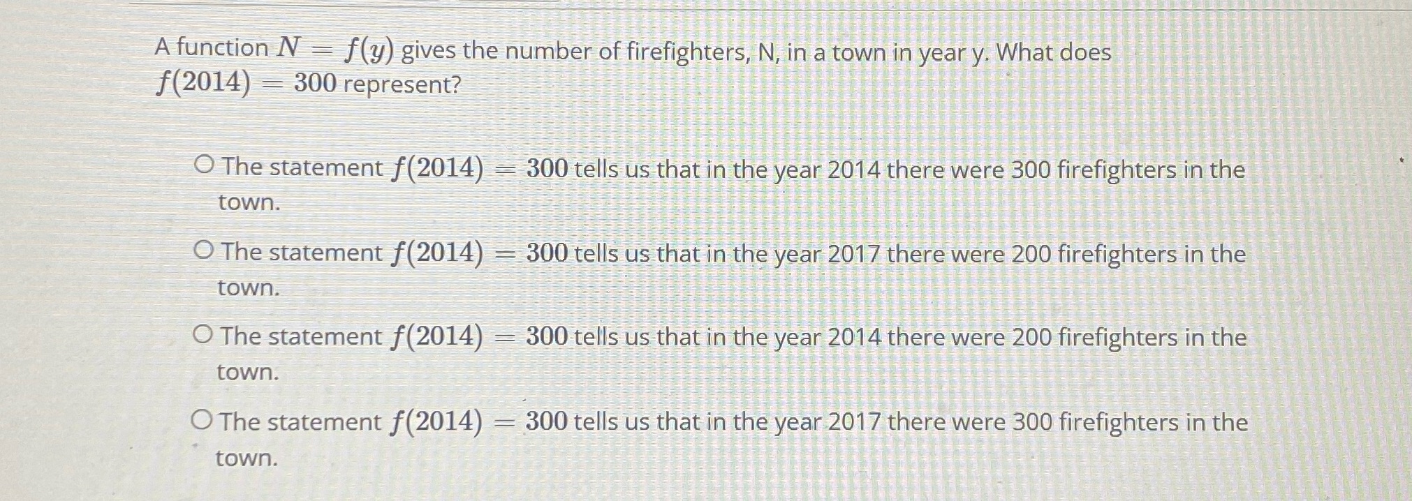 A function N = f(y) gives the number of