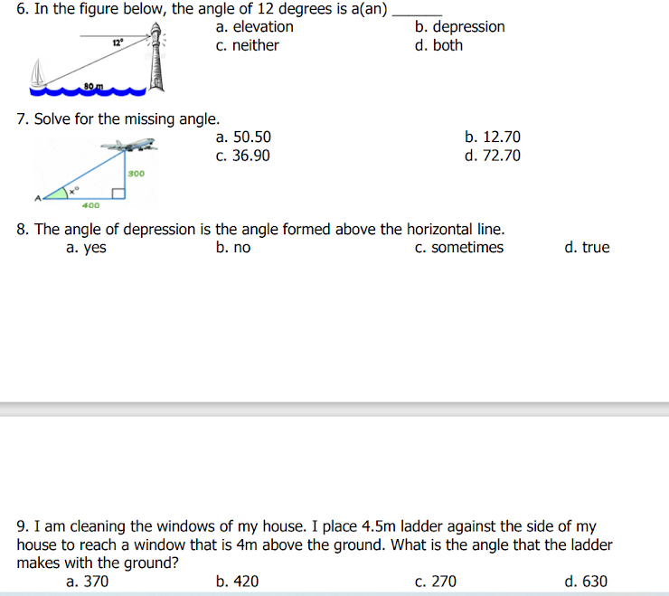 I. Multiple Choice: Choose the letter that