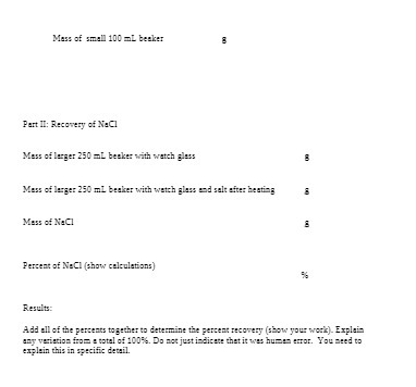 Mess of small 100 ml beaker Part II: Recovery of