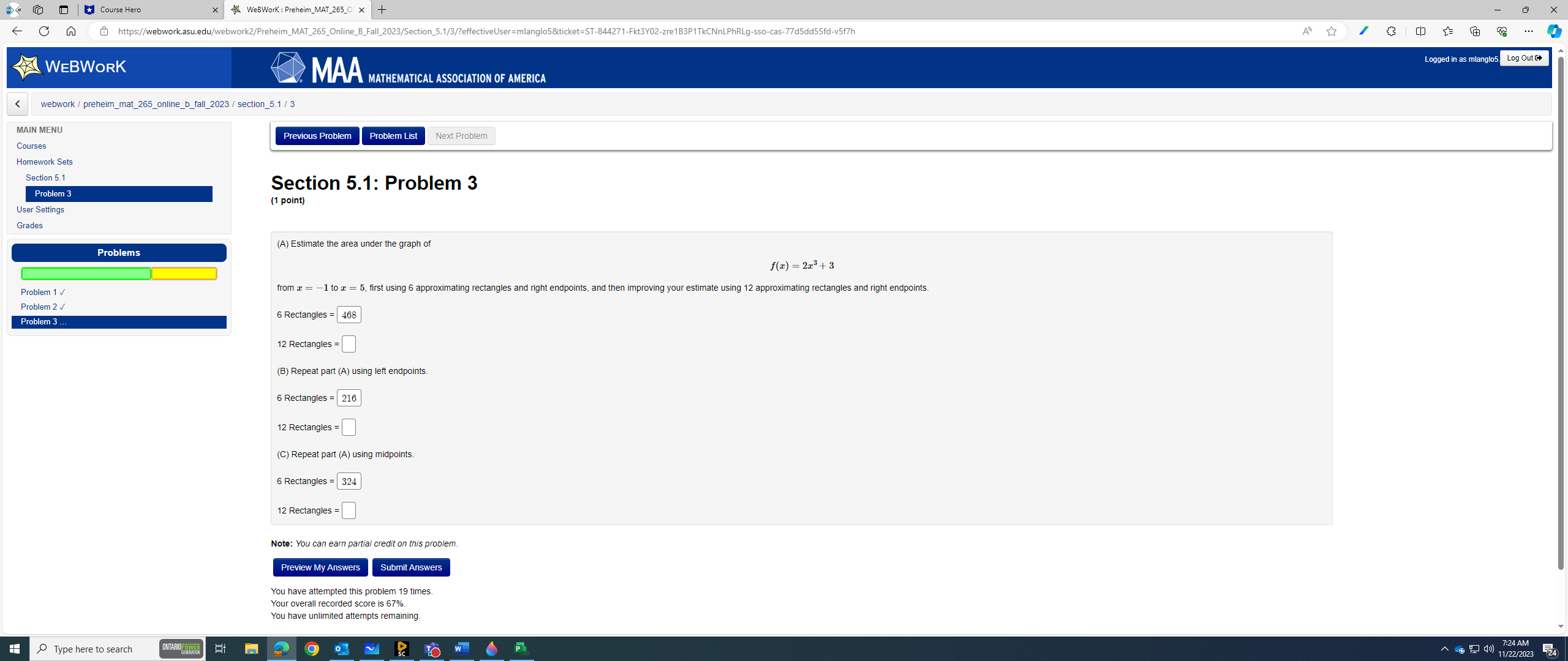 | Course Hero x 4 WeBWork: Preheim_MAT_265_0 x +