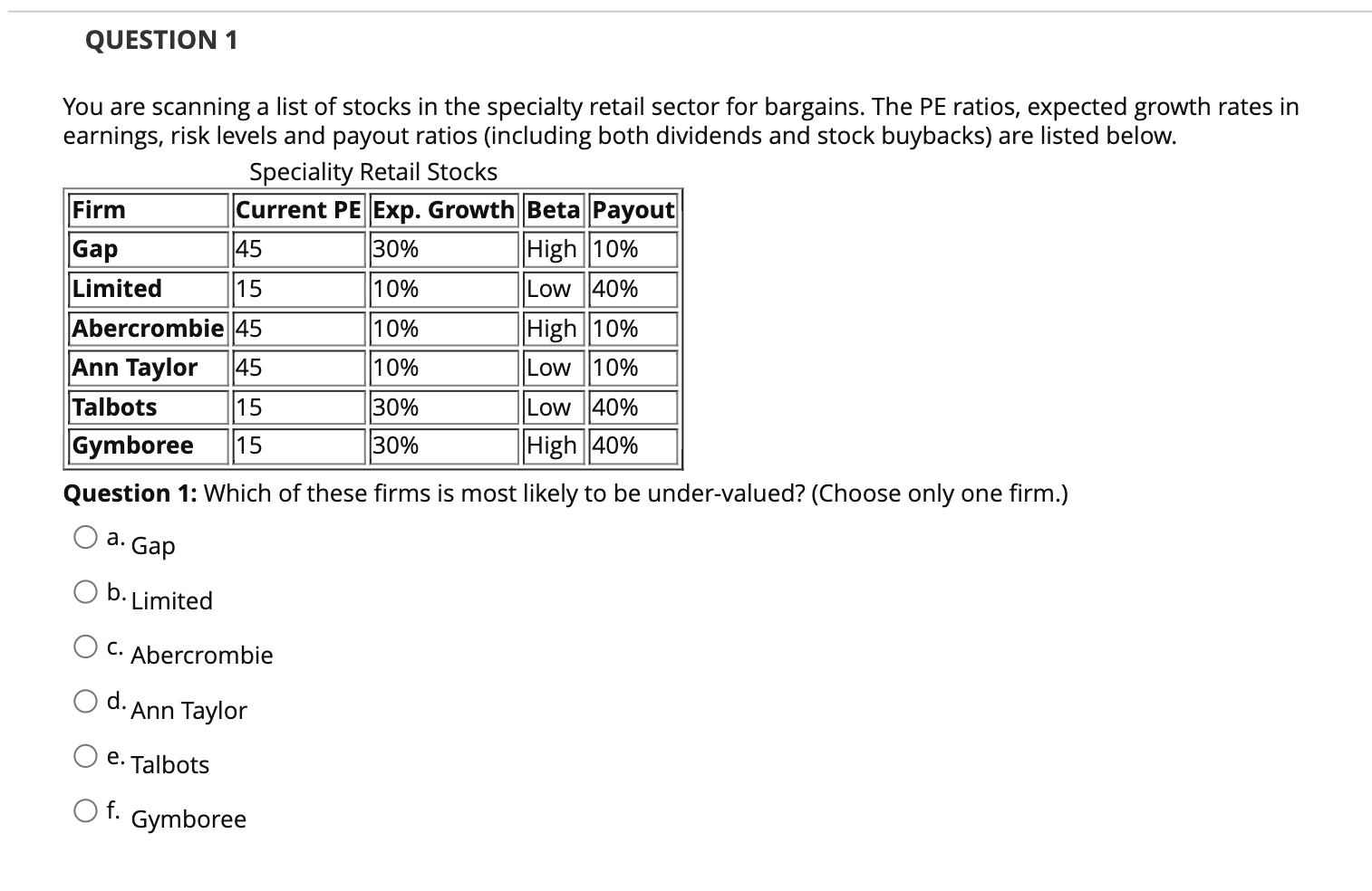Question 1. F) is incorrect QUESTION 1 You are