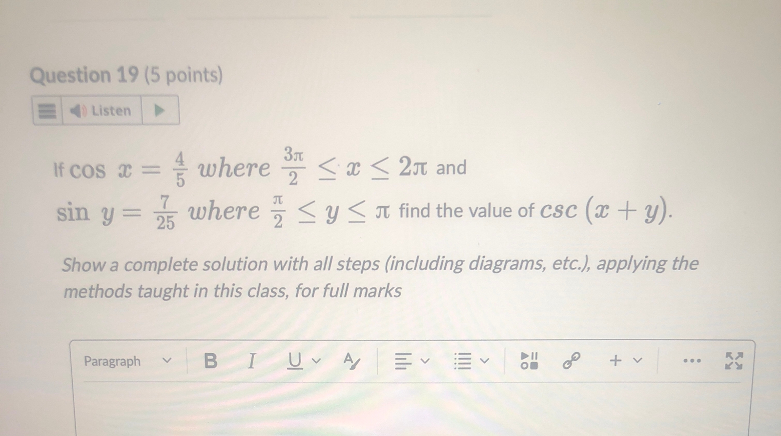 Question 17 (5 points) Listen Graph 2 cycles of